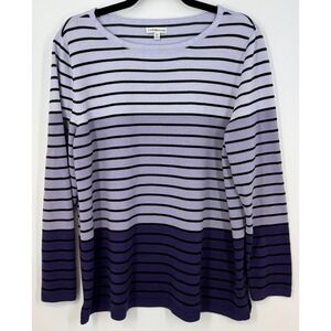 Preppy Coastal Minimalist Ombre Stripe Sweater Knit Pullover Purple Lavender XL
